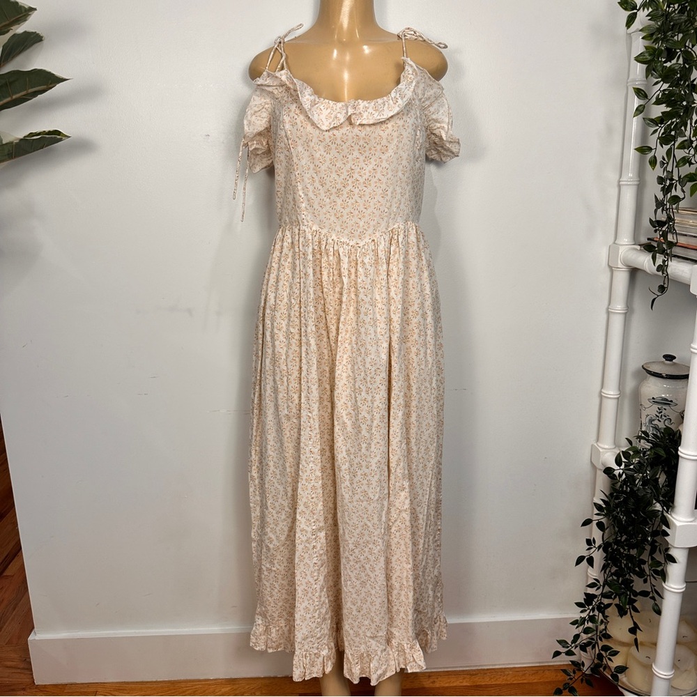 Doen Wendelin Midi Dress Spring Floral Sz L Ruffle Cottagecore Dainty Fairy